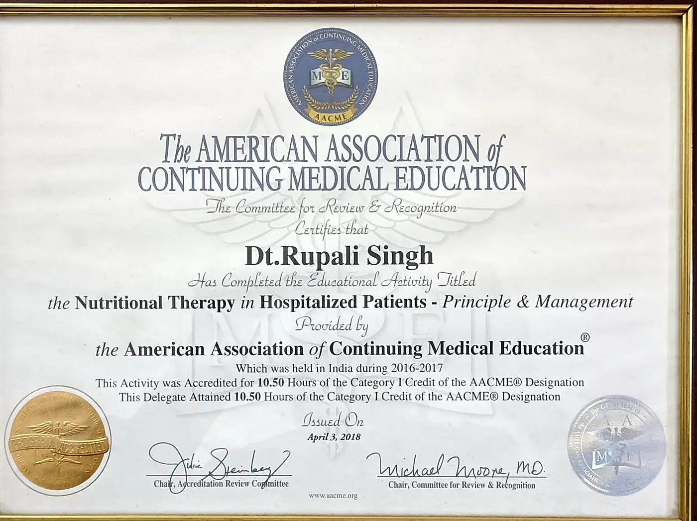 Certificate: Nutritional Therapy in Hospitalised Patients: Principles and Management