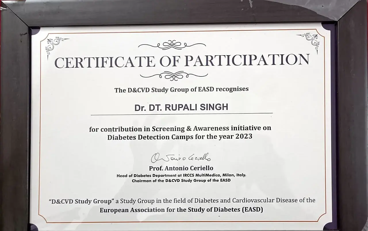 Certificate: Screening and Awareness Initiative — Diabetes Detection Camps